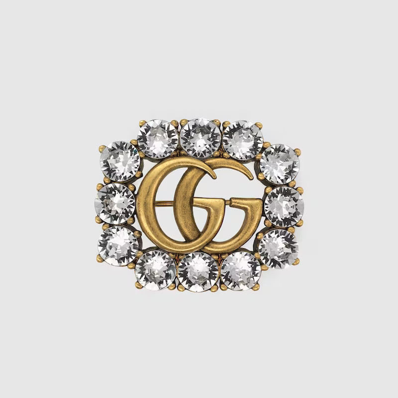 GUCCI GG Marmont Crystal Brooch, Gold-toned metal, Gold-toned metal | Gucci (US)