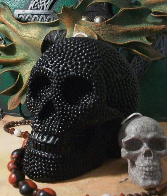 Big BLACK Beaded Pearl Beeswax Skull Candle 2012 | Etsy (US)
