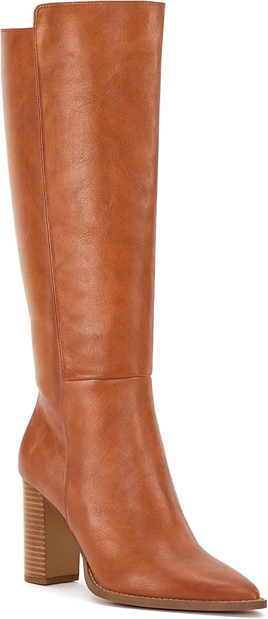 Juliet Holy Women's Knee High Boots Stacked Block Heel Pointed Toe Riding Boots | Amazon (US)