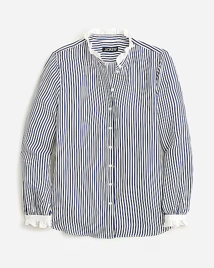 Drapey ruffle-trim cupro-blend shirt in stripe | J.Crew US