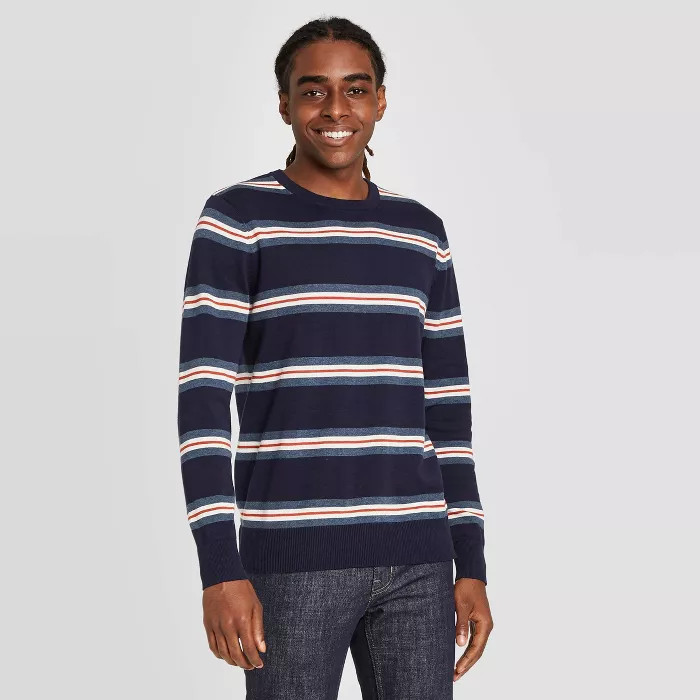 Men's Striped Regular Fit Crewneck Sweater - Goodfellow & Co™ Blue | Target