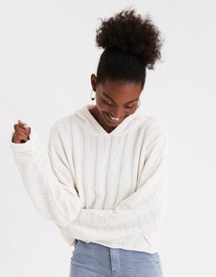 AE Chenille Cropped Hooded Sweater | American Eagle Outfitters (US & CA)