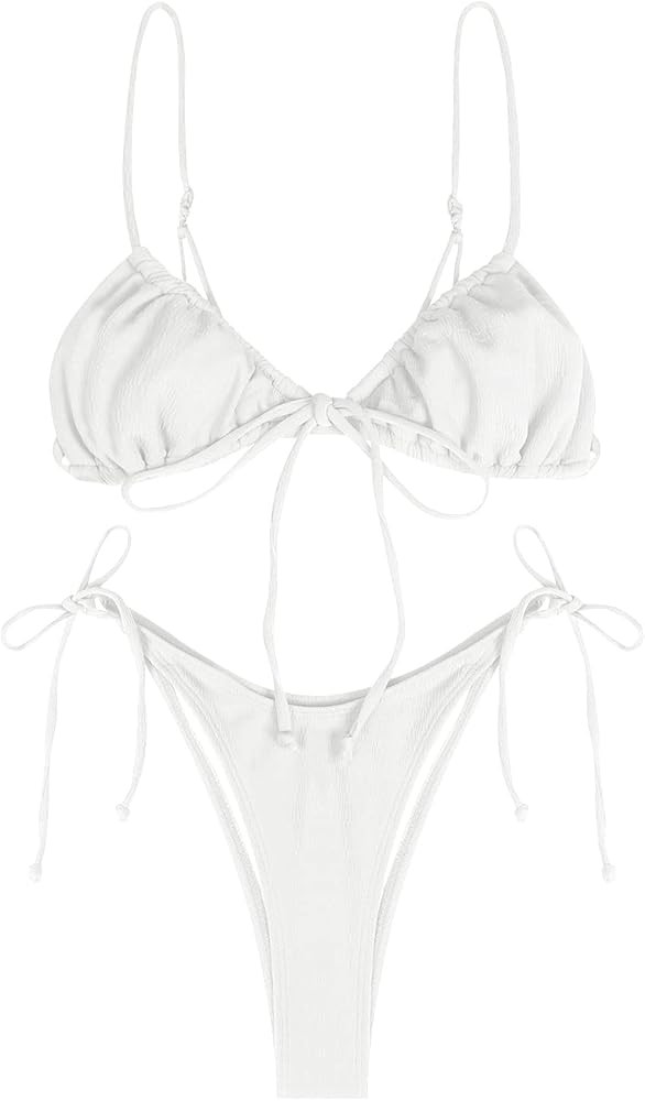 ZAFUL Womens High Cut Thong Bikini Set Swimsuits Cami String Sexy Bathing Suit | Amazon (US)