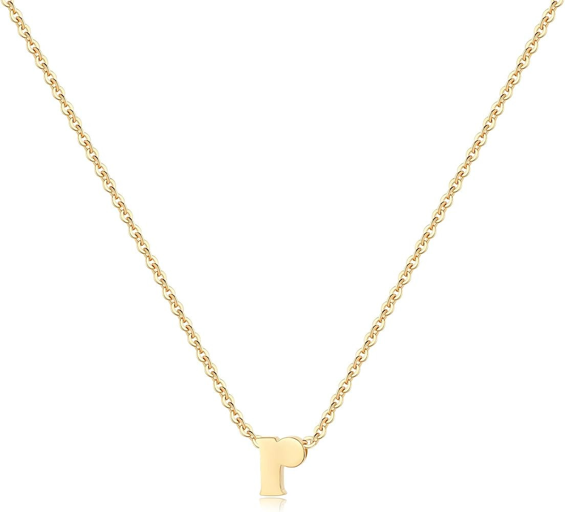 Dainty Tiny Initial Necklace, 14K Gold Plated Lowercase Letter Necklace Small Initial Pendant Nec... | Amazon (US)