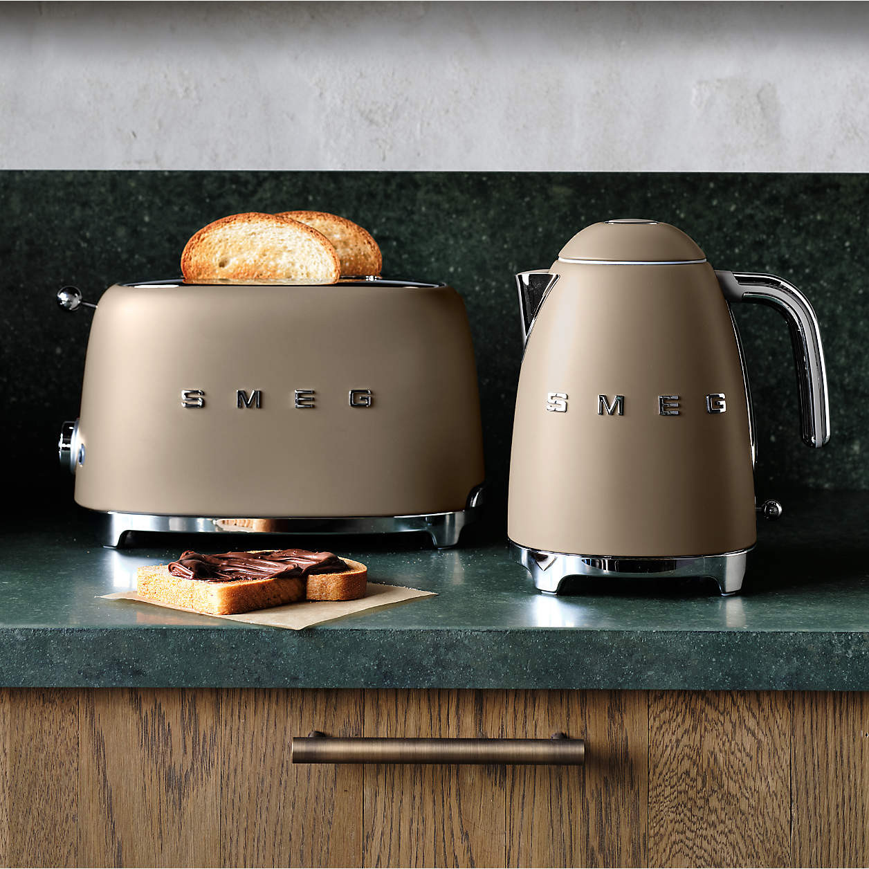 SMEG Matte Mocha Retro Electric Tea Kettle + Reviews | Crate & Barrel | Crate & Barrel