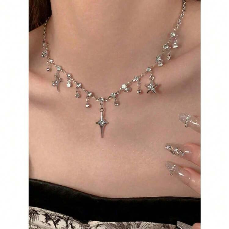 Cross Fringe Necklace Women's Bling Atmosphere Ultra Flashy Zirconia And Unique Design Collarbone Chain | SHEIN
