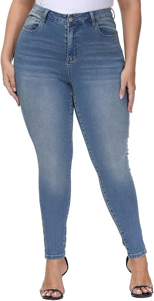 Womens Plus Size Skinny Jeans High Waisted Stretchy Ankle Jean | Amazon (US)