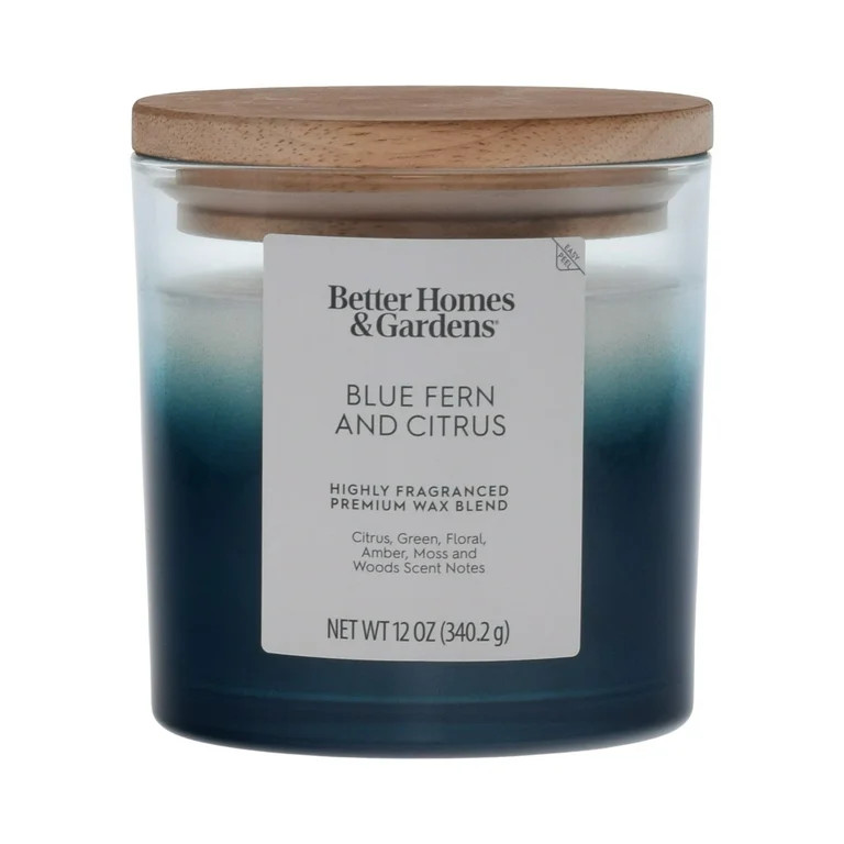 Better Homes and Gardens Blue Fern and Citrus Scented 2-Wick Ombre Jar Candle 12oz. | Walmart (US)