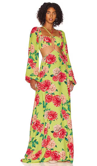 Bekah Maxi Dress in Lime Rose Garden Lime Green Maxi Dress With Sleeves Cut Out Maxi Dress Outfit | Revolve Clothing (Global)