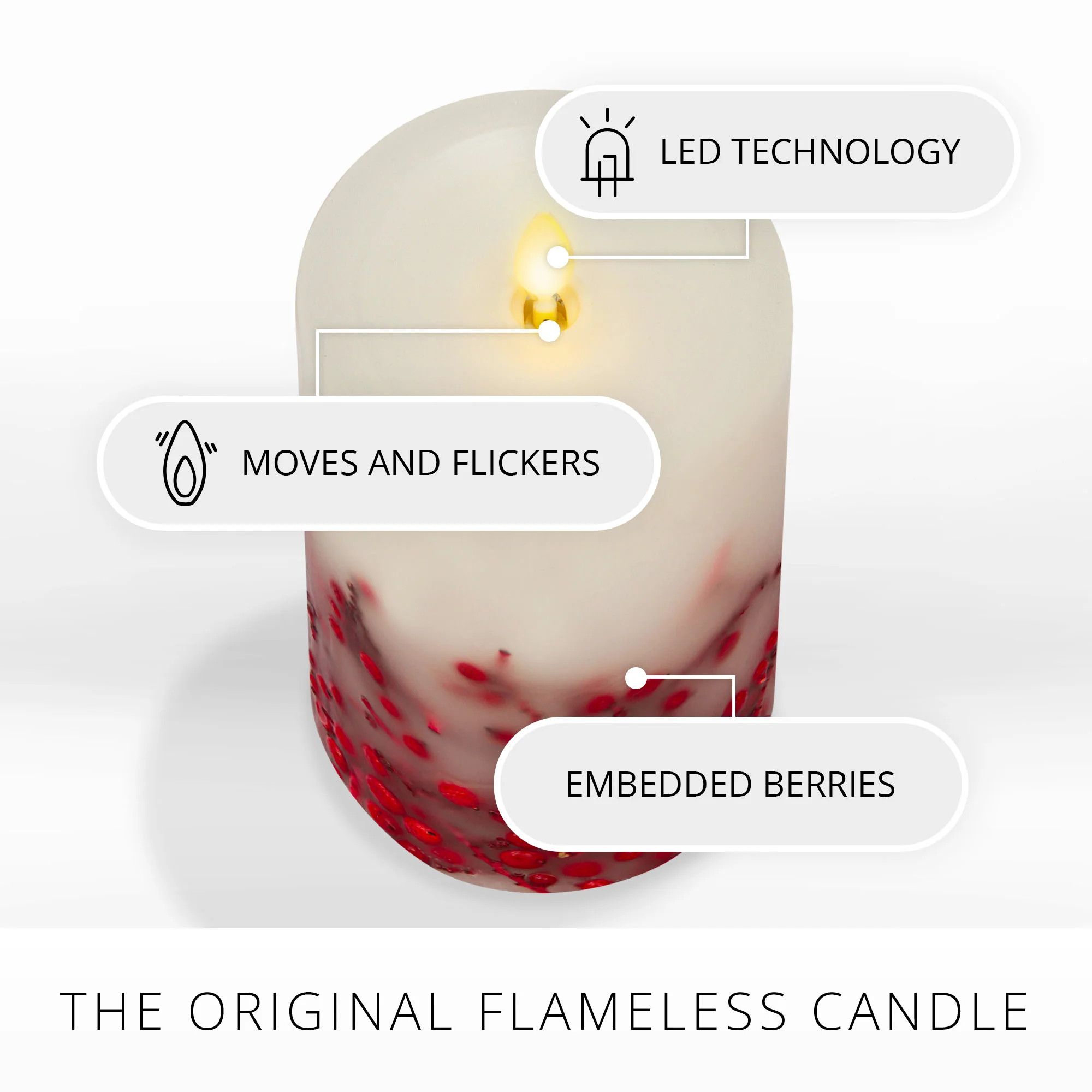 Embedded Red Berries Flameless Candle Pillar | Luminara