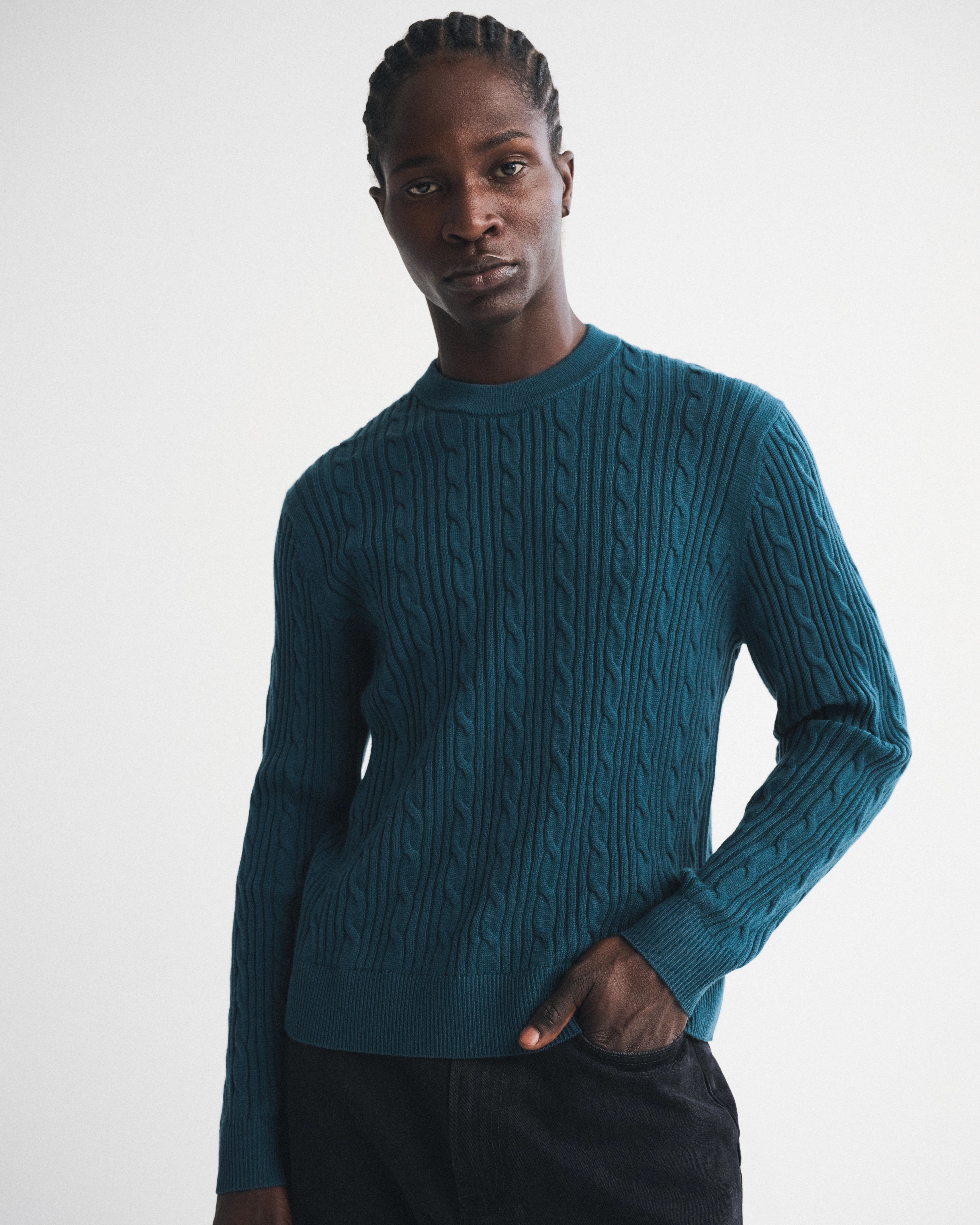 Merino Wool-Blend Cable Crew Sweater | Abercrombie & Fitch (US)