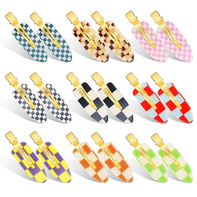 18PCS No Bend Hair Clips, Checkerboard No Crease Curl Pins, Acrylic Resin Flat Styling, Colorful ... | Amazon (US)