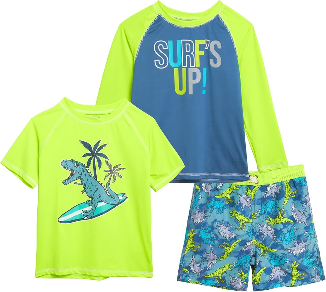 Little Boys' Rash Guard Swim Set - 3 Piece Bathing Suit Trunks and Rash Guard Shirt (2T-7) | Amazon (US)
