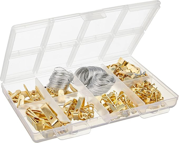 Amazon Basics Picture Hanging Hardware Assortment Kit, 220 Piece Set, Brass | Amazon (US)
