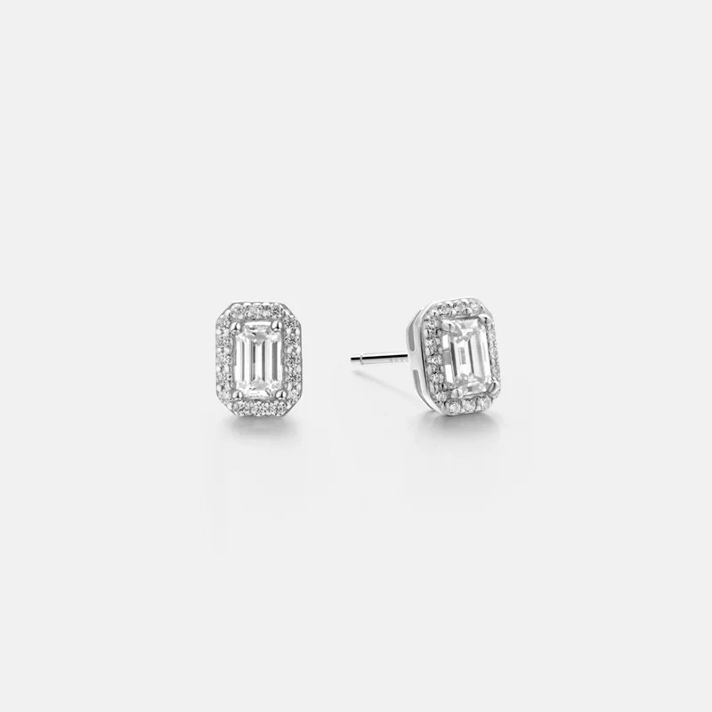 Claire Emerald Cut Moissanite Gold Vermeil Earrings | Victoria Emerson