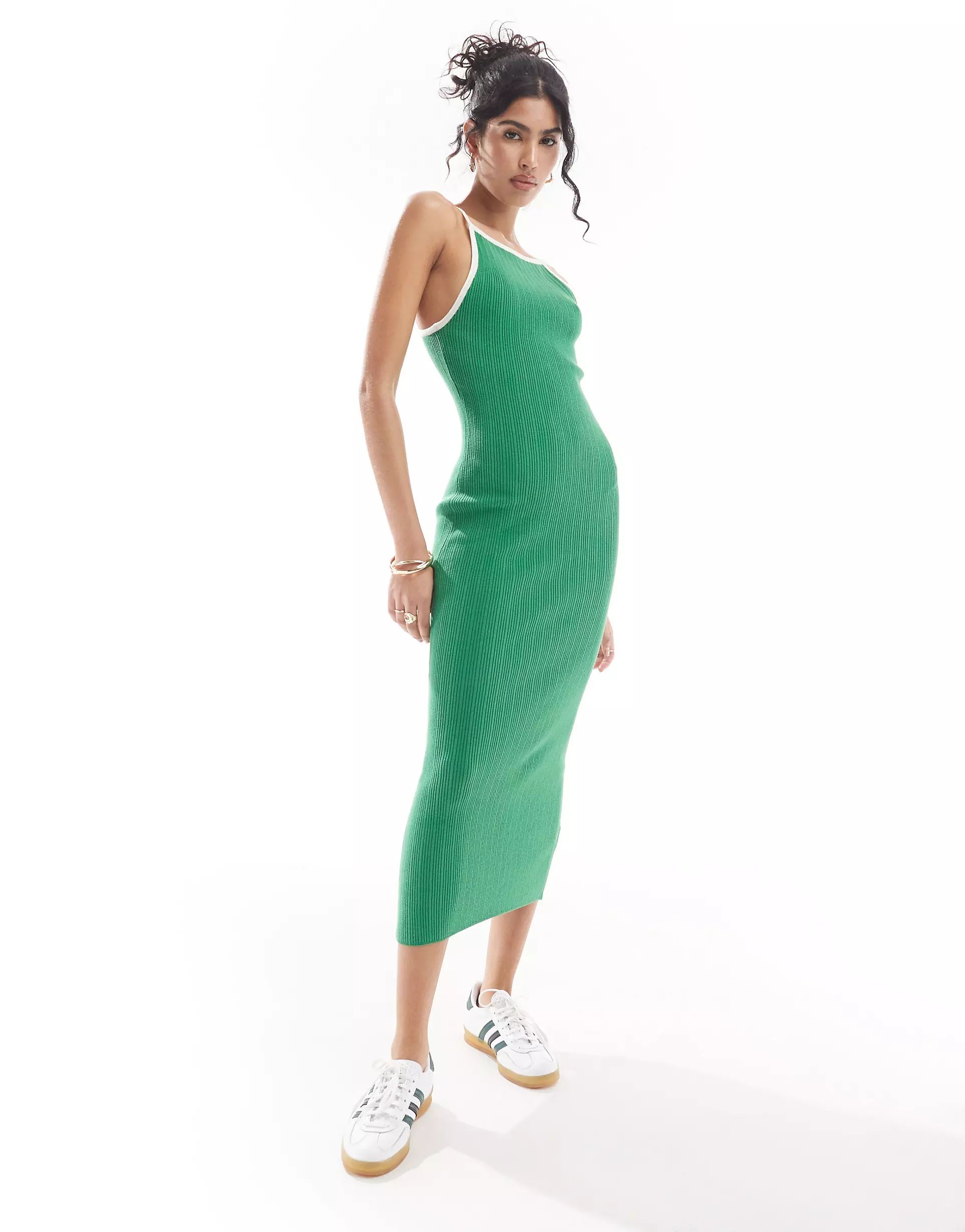 ASOS DESIGN knitted midi dress with strappy back detail in green | ASOS (Global)