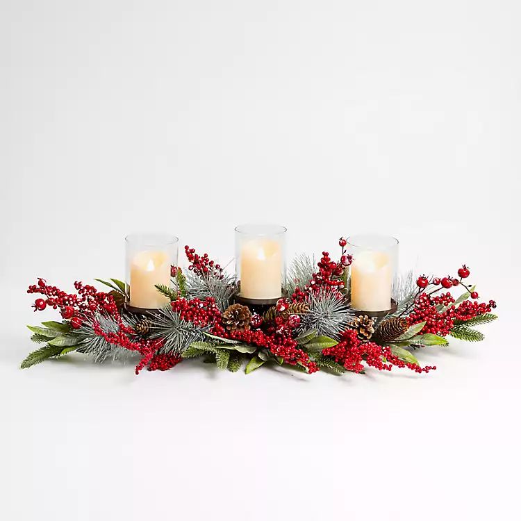Frosted Red Berry Candle Centerpiece | Kirkland's Home
