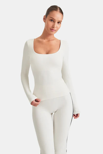 DAYFLEX BUILT-IN SUPPORT SCOOP NECK LONG SLEEVE TOP - IVORY | TALA (UK)