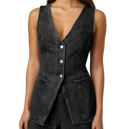 Women'S Denim 2 Piece Set Casual Sleeveless V Neck Jean Vest Tops and High Waist Shorts Outfit Tracksuits Black S | Walmart (US)