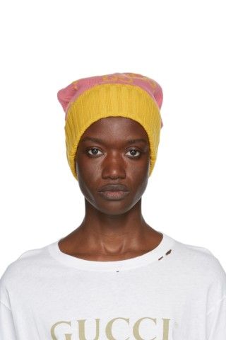 Pink & Yellow Wool GG Beanie | SSENSE