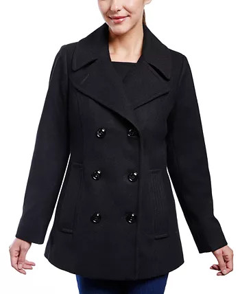 Women's Double-Breasted Peacoat & Plaid Scarf | Macys (US)