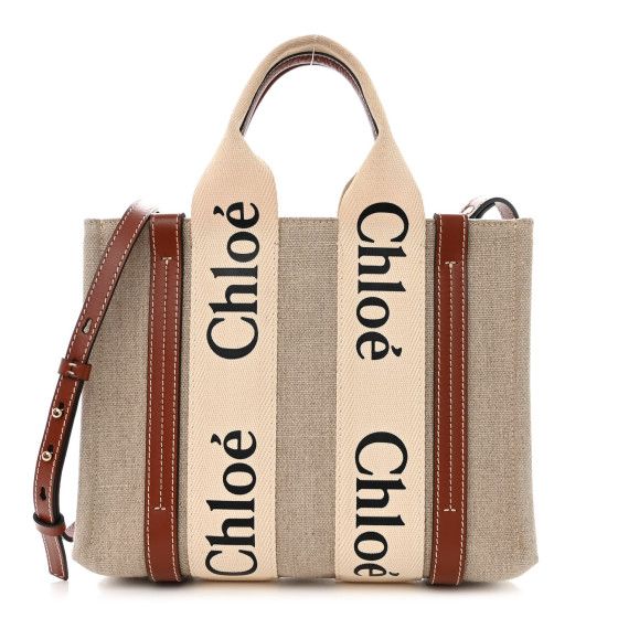 Cotton Calfskin Small Woody Ribbon Tote With Strap White Brown | FASHIONPHILE (US)
