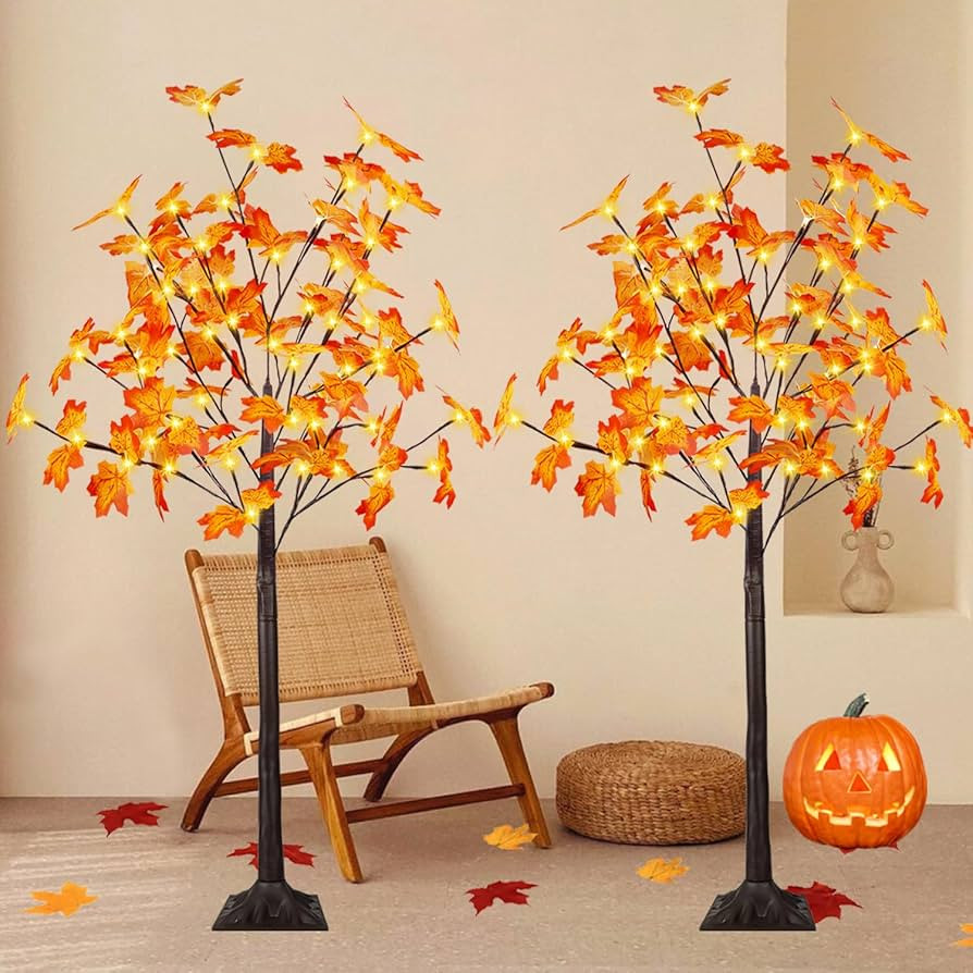 2 Pack 4FT Artificial Lighted Maple Tree, Fall Decorations for Home with Timer, 96 LED Prelit Fal... | Amazon (US)