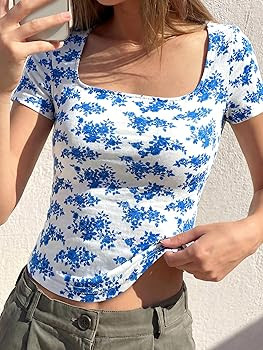 BTFBM Square Neck Tops for Women Floral Summer Shirts | Amazon (US)