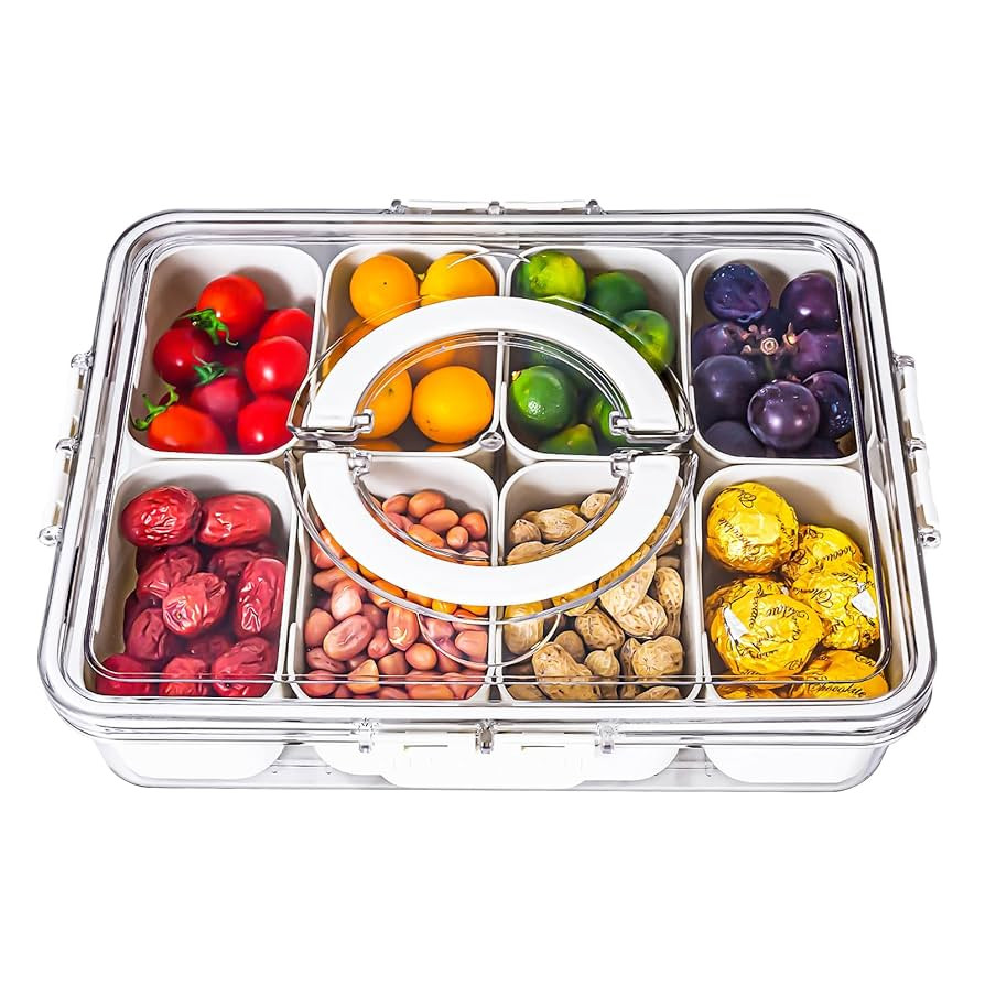 Divided Serving Tray with Lid and Handle - Snackle Box Charcuterie Container for Portable Snack P... | Amazon (US)