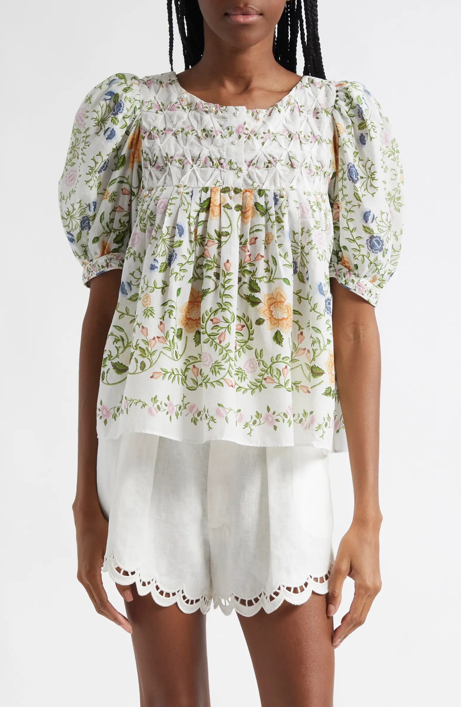 Floral Cotton Puff Sleeve Top | Nordstrom