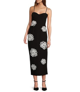 Jolie Stretch Crepe Sweetheart Neck Floral Applique A-Line Dress | Dillard's