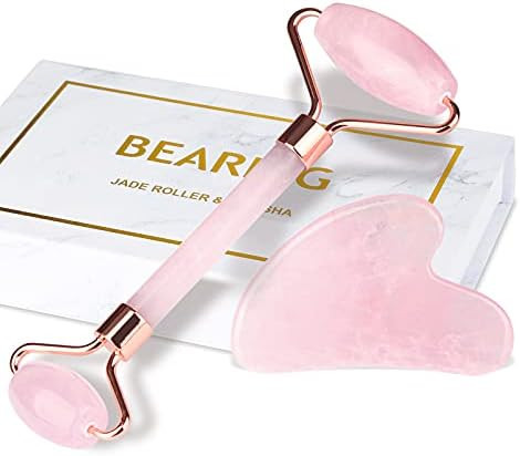 Jade Roller & Gua Sha Set, BearKig Jade Roller for Face, Anti-Aging Rose Quartz Face Roller for Skin | Amazon (US)