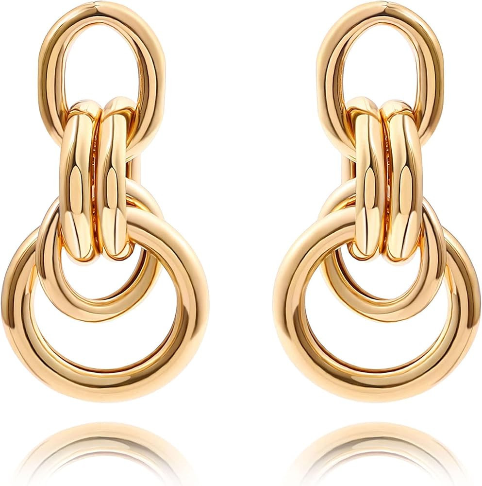 18K Gold Drop Dangle Earrings for Women Geometric Circle Paper Clip Chain Dangle Earrings Dainty ... | Amazon (US)