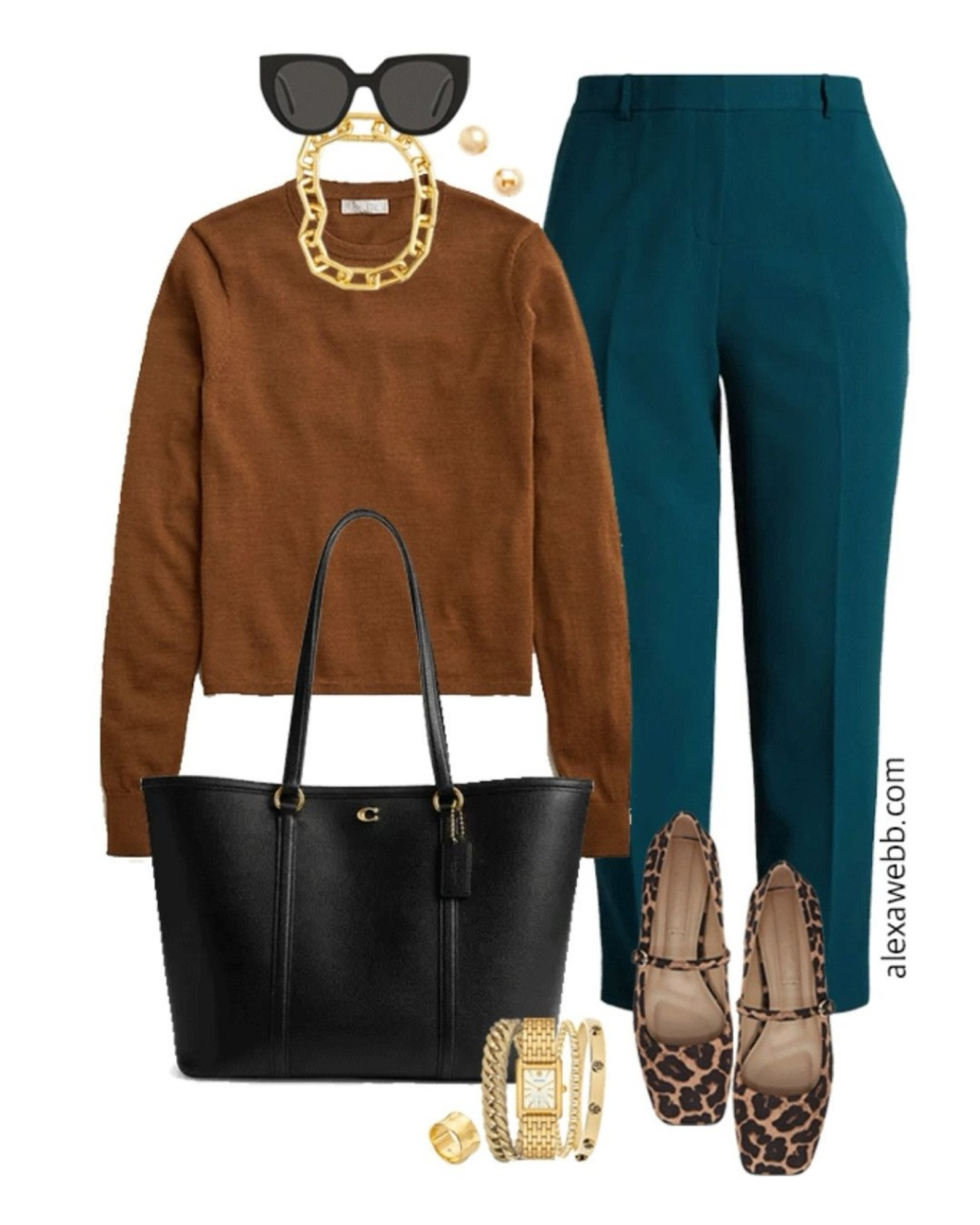 Plus size fall business casual work capsule wardrobe with a brown sweater, teal pants and leopard Mary Jane flats. Alexa Webb 

#LTKStyleTip #LTKWorkwear #LTKPlusSize