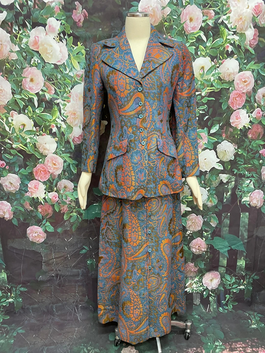 60s Blue Paisley Brocade Maxi Skirt Jacket John Meyer - Etsy | Etsy (US)