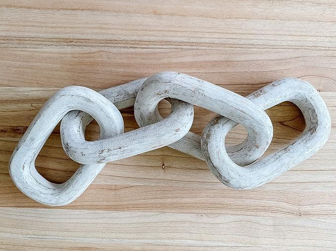 Mottled White Four Link Decorative Wooden Chain | Amazon (US)