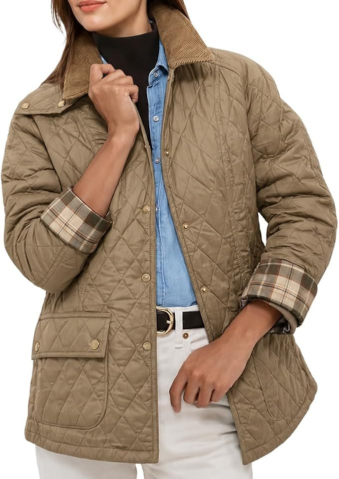VAOYIU Women's Diamond Pattern Quilted Jacket with Zipper Button Closure Cuff Patterns and Size P... | Amazon (US)