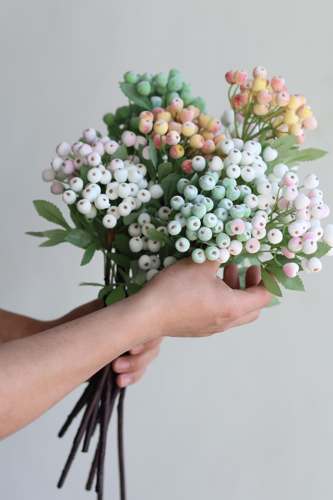 15" Faux Berry Branch: White, Pink & Green Decorative Stem - Etsy | Etsy (US)