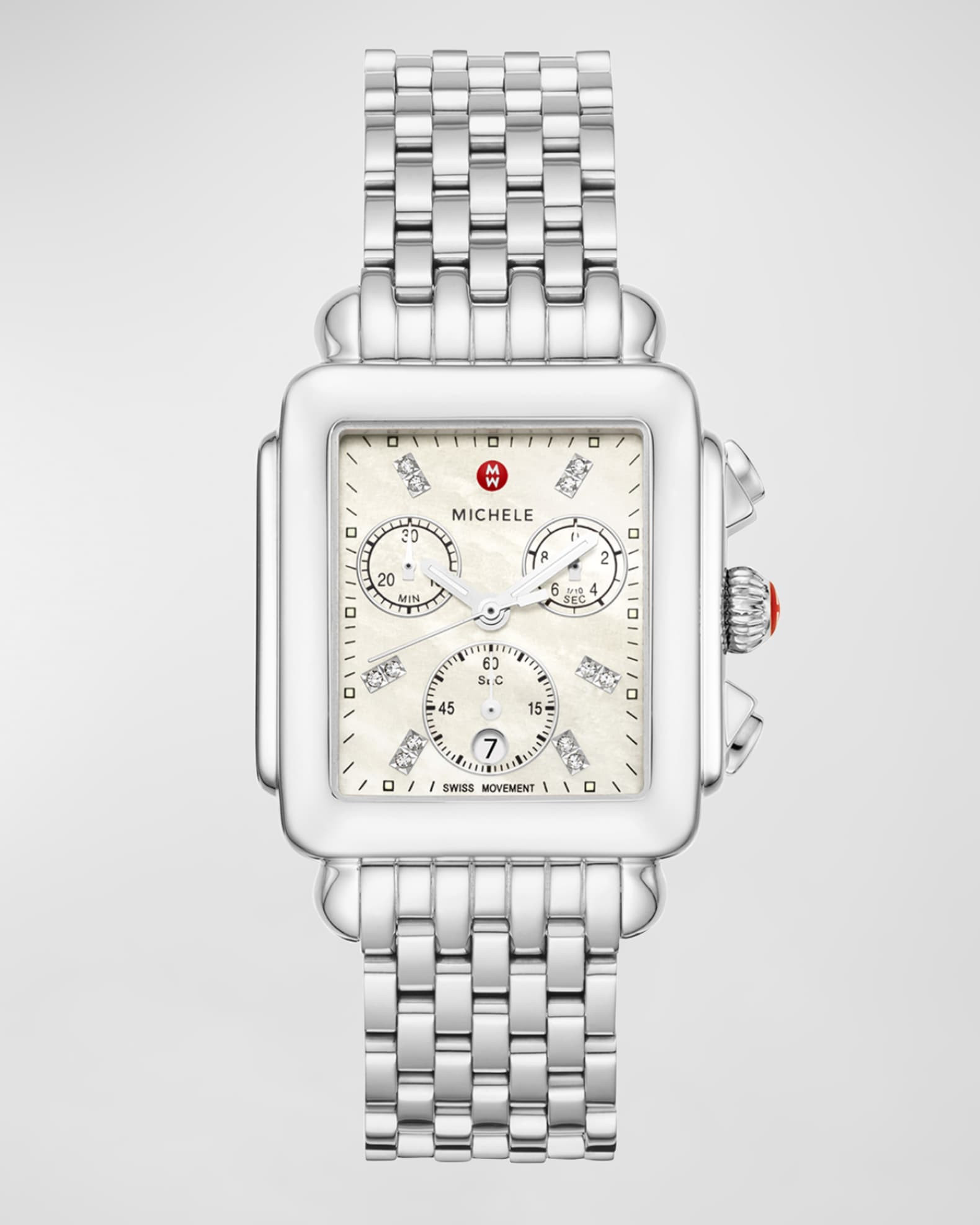 Deco 18mm Stainless Steel Diamond Detail Watch | Neiman Marcus