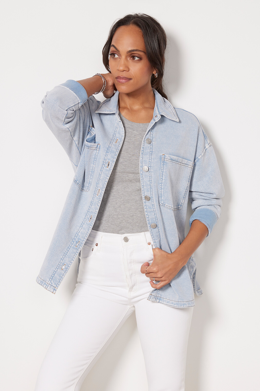 All Day Knit Denim Shacket | Evereve