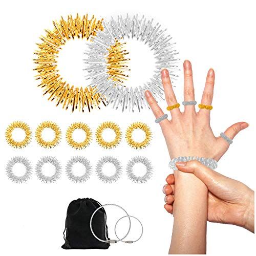 Acupressure Rings and Bracelets Massagers Set Spiky Sensory Finger Rings for Finger and Hand Wrist M | Amazon (US)