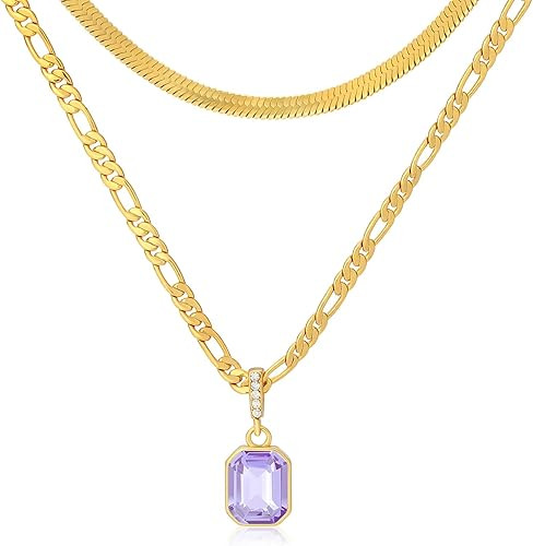 Mesovor Gold Crystal Layered Necklaces for Women Trendy, 18K Gold Plated Statement Crystal Pendan... | Amazon (US)