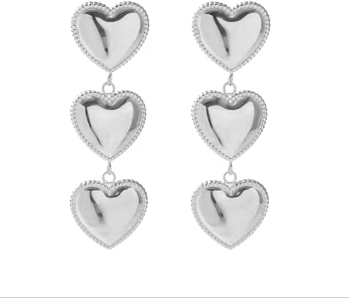 Minimalist Triple Heart Tassel Small Dangle Drop Earrings for Women Cute 925 Sterling Silver Post... | Amazon (US)
