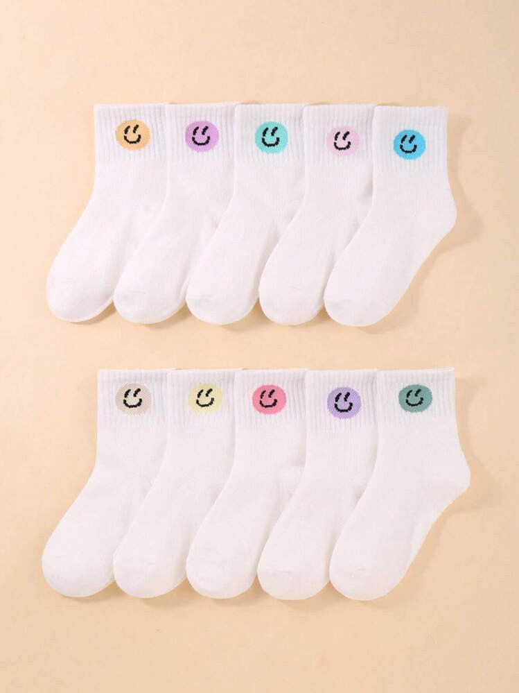 10pairs Interesting Personalized Cartoon Smiling Face Design Mid-Calf Kids Socks For Daily Fashio... | SHEIN