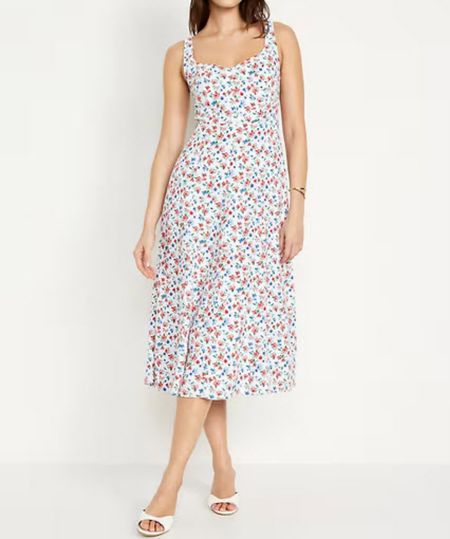Love this floral midi dress for Memorial Day! 
.
Memorial Day outfit red white and blue summer outfit summer dress 

#LTKsalealert #LTKfindsunder50 #LTKSeasonal