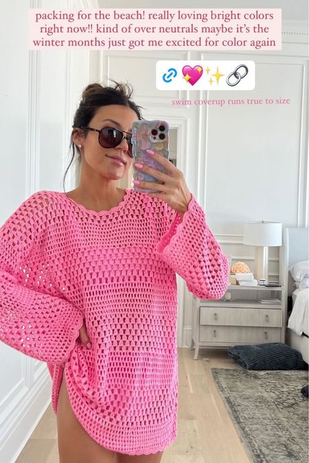 Packing for the beach 🌊 loving bright colors lately 🩷 this crochet swimsuit coverup is perfect for upcoming beach vacations!  Runs true to size - wearing size small. 

Swimsuit coverup; crochet coverup; spring break outfit; beach outfit; pool outfit; mom style; resort wear; beach dress; vacation outfit; Christine Andrew 

#LTKstyletip #LTKswim #LTKtravel