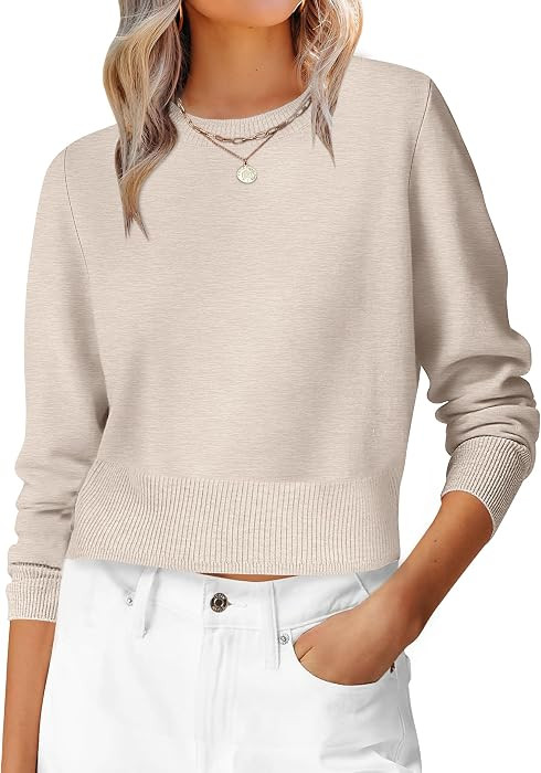 ANRABESS Women\u2019s Long Sleeve Sweaters Cropped Crew Neck | Amazon (US)