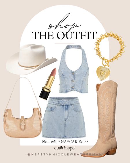 Outfit inspo | Nashville nascar race 
🏁🏎️✨☁️🥂

In love with this denim matching set. Love these JC Rancher boots so much **FOUND ON SALE** Hat is premonition goods and comes in several colors.

Megan Moroney | Meshki | western wear | country concert outfit | western inspired | embellished denim | denim skirt set
#LTKshoecrush #LTKparties #LTKFestival

#LTKFestival #LTKstyletip #LTKU