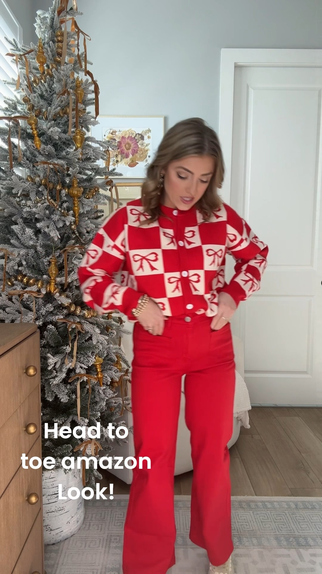 Amazon holiday outfit perfection ❤️🎀 The cutest new red jeans (under $40!) paired with this adorable bow cardigan that’s only $19… I mean, how festive and fun is this combo?! The checkerboard bow print feels so cheerful and playful for Christmas photos, holiday parties, school events, or cozy at-home days by the tree.

These jeans have amazing stretch, a flattering fit, and the bold red color makes any winter outfit pop. And this cardigan? Lightweight, soft, and looks designer-inspired without the price tag. Such a great Amazon fashion score!

Everything is linked in LTK for easy shopping 🎄✨

#AmazonFashion #AmazonFinds #HolidayOutfits #RedJeans #BowCardigan #AffordableFashion #FestiveStyle #AmazonStyle #ChristmasOutfitInspo #WinterOutfits #AmazonOutfitIdeas