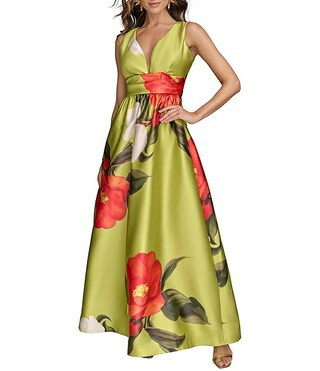 Donna Karan V-Neck Floral Print A-Line Dress | Dillard's | Dillard's